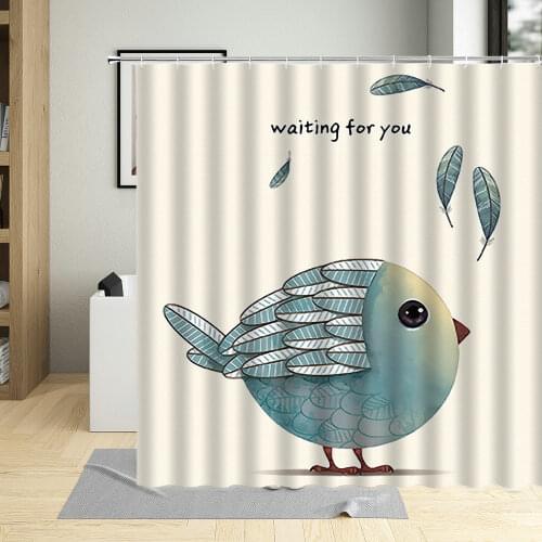 Nordic Style Cartoons Love Bird Feather Pattern Bath Shower Curtain Children Room Decor Waterproof Bathtub Curtains With Hooks