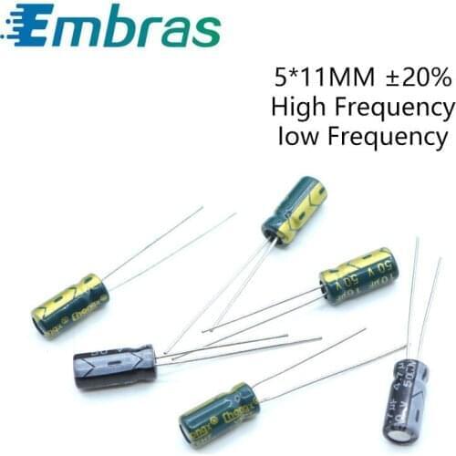 20Pcs 5*11 High Frequency Low ESR Aluminum Electrolytic Capacitor Kit 100V 50V 25V 100UF 10UF 22UF 33UF Full Values Assorted Set