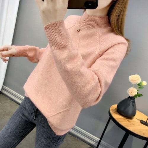Semi turtleneck womens autumn / winter 2020 Korean new loose knit outerwear top womens Pullover