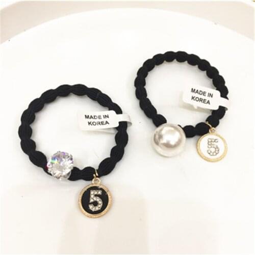 Women Hair Ties Elastic Rubber Bands Girl Crystal Zircon Number 5 Korean Scrunchies Head Accessories Handmade Wholesale