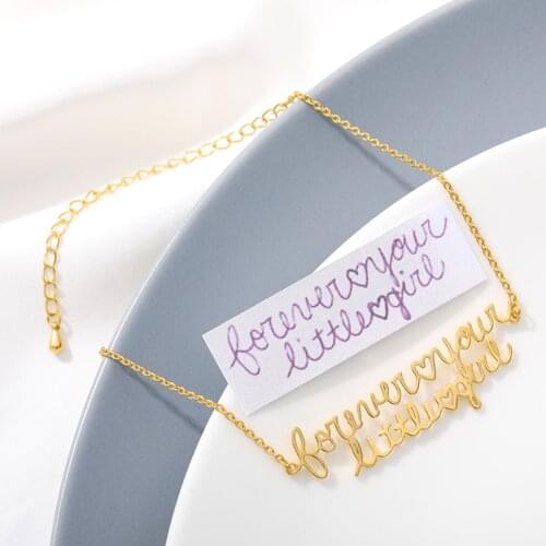 Customized Handwriting Hard Bracelet Personalized Name Bracelets Handmade Women Signature Pendant Jewelry Christmas Gift