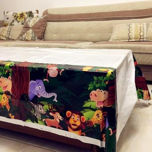 1pcs 132x220CM Disposable Tablecloths with Jungle Animal Party Monkey Lion elephant Safari Birthday Party Decoration Supplies