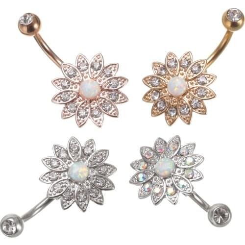 1pc Sunflower Navel Piercing Belly Ring Earring White Opal Lotus Belly Piercing Belly Button Rings Ombligo Body Jewelry