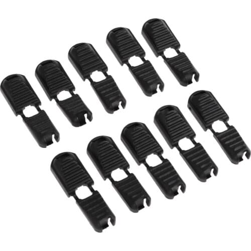 10x Black Plastic Zipper Pull Cord Ends Lock Stopper for Travel Packages, Hard Nylon Plastic, Detachable and Reusable