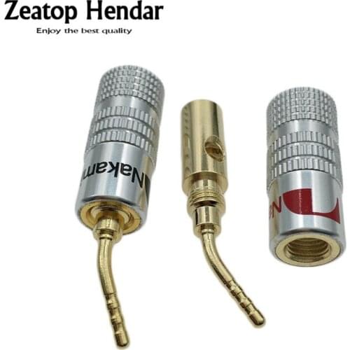 2Pcs 2mm Banana Jack Nakamichi Gold Plated Speaker Wire Cable Pin Plug Angle Wire Screws Lock Connector for Musical HiFi Audio