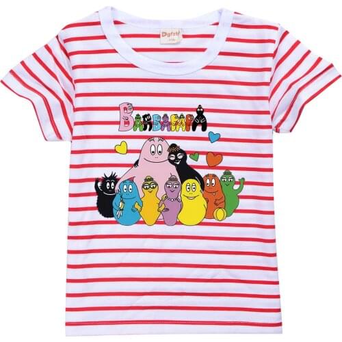 Barbapapa 2021 Summer Stripe Cotton T Shirt for Kids Girls Cartoon Print Short Sleeve Tops Tees Baby Children Fashion Clothes