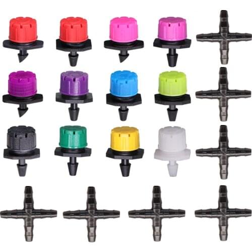 30 Pieces 12 Types Of Garden Watering Adjustable Dripper 1/4 Inch Barbed Four-way Connector Potted Plants Greenhouse Sprinkler