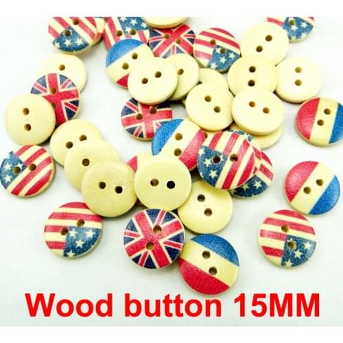 50PCS 15MM Wood Flag Button Fit Garment Painting Decoration Star Buttons Coat Boots Sewing Clothes Accessory MCB-011