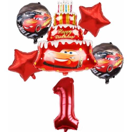 6pcs Mcqueen Car Birthday Cake Foil Balloons Baby Shower Party Decorations Kids 18inch Round Car Helium Ballons Childrens Toys