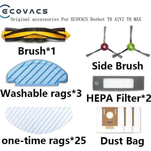 Original accessories For ECOVACS Deebot T8 AIVI T8 MAX roller brush side brush one-time rags HEPA Filters