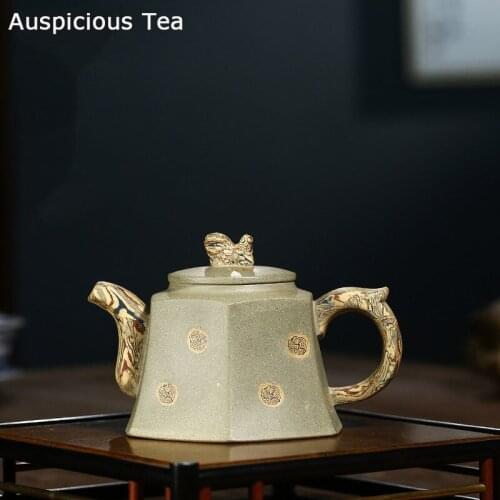 Boutique Yixing Purple Clay Teapot Raw Ore Beans Green Clay Tea Pot Zisha Hexagon Filter Kettle Customized Tea Set Supplies