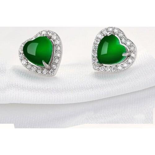 BLACK ANGEL Luxury Chalcedony Gemstone Love Heart Shaped Earrings For Women Ear Stud Fashion Jewelry Christmas Gift