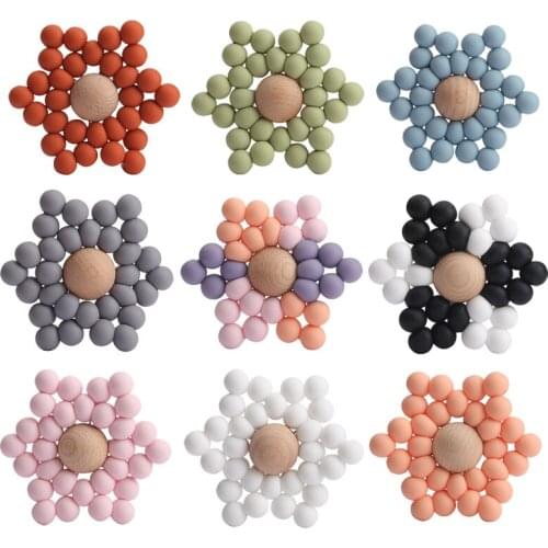 9 Colors Handmade Hexagon Wooden Teether Food Grade Baby Teethers Nursing Infant Teether Toys Gift BPA Free