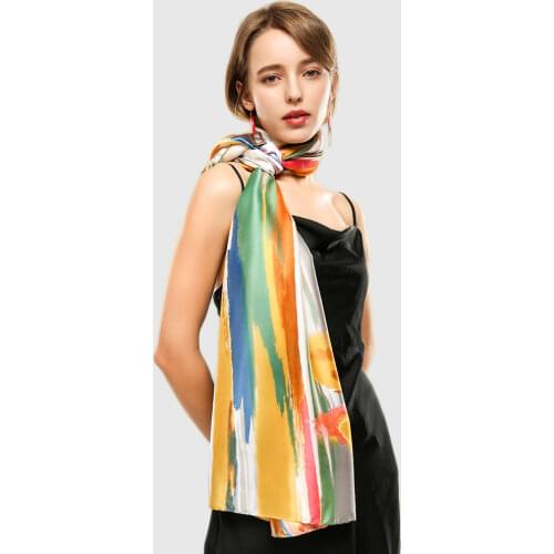 Bright Flower Design Silk Scarf Large Print Foulard Female Soft Shawl Wrap Autumn New Collection [3397]