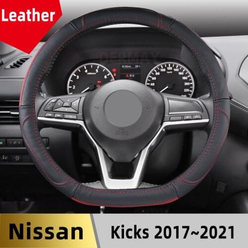 For Nissan Kicks 2017 2018 2019 2020 2021 Genuine Leather Car Steering Wheel Cover Cowhide Durable Auto Accessories