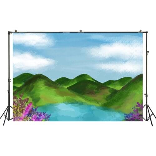 Photography Backdrop Noel Party Banner Watercolor Painting Rustic Mountains Lakes Landscapes Kid Photo Background Scenic Poster