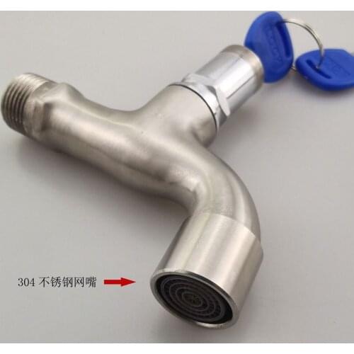 G1/2 Anti-theft Faucet Stainless Steel Water Tap Lock Key Body Single Hole Key Switch Faucet Bibcocks for Kitchen Outdoor Garden