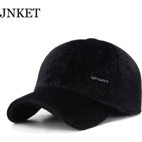 JNKET Artificial Mink Cashmere Winter Mens Earflap Baseball Cap Snapbacks Hats Windproof Warm Casquette Gorras Baseball