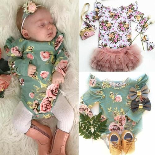 Princess Newborn Baby Girl Flowers Bodysuits Cotton Jumpsuit Clothes Ruffles Fly Sleeve O-Neck Floral Bodysuits Baby Girl 0-18M
