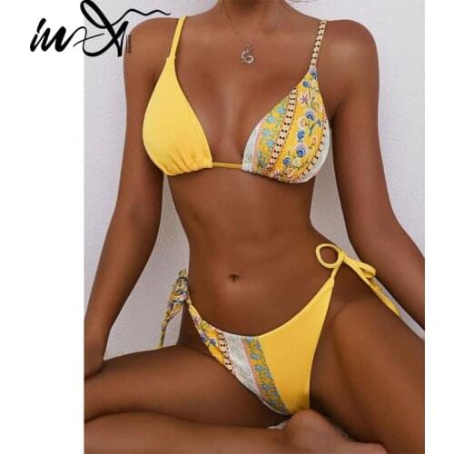 In-X String bikini set Brazilian triangle swimsuit women Print swimwear female Knot bathing suit Sexy bikini 2021 2 pieces set