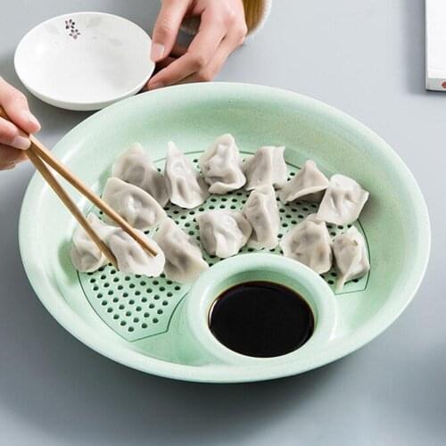 2Pcs Round Dual-layer Dumpling Food Draining Plate Tray Dip Saucer Holder Bowl