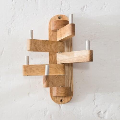 Creative 180 degree swivel wooden wall hook brief wooden wall clothes hooks up key decoration hook