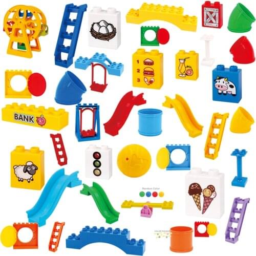 Creative Big Size Diy Printing Knowledge Bricks Hamburger Egg Ice cream Slide Ladder Pipeline Ferris wheel Educational Toys Girl