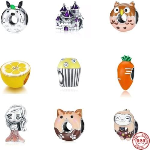 2021 New Hot Selling Leaves Carrot Castle Owl Beads Fit Original Pandora Charms Silver 925 Bracelet DIY Women Jewelry