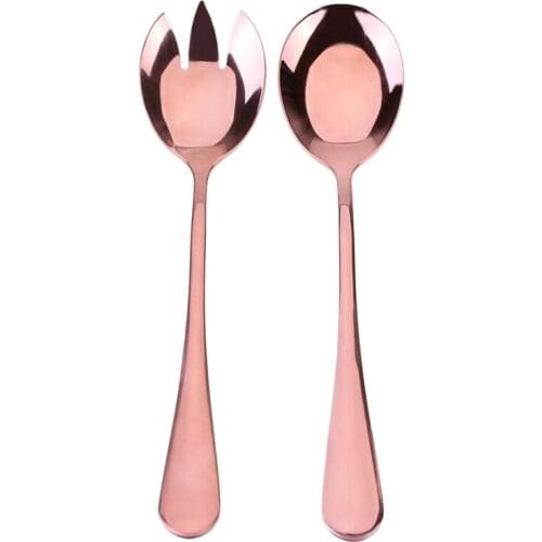 2Pc Stainless Steel Rose Gold Spoon Salad Serving Ice Cream Dessert Spoon Tableware For Christmas Party Supplies Kitchen Tools