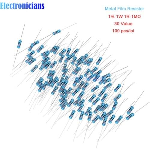 100pcs/lot Metal Film Resistor 1% 1W 1R 4.7R 10R 100R 220R 1K 2.2K 4.7K 6.8K 10K 22K 47K 100K 470K 1MΩ Ohm Resistance 1R-1MΩ