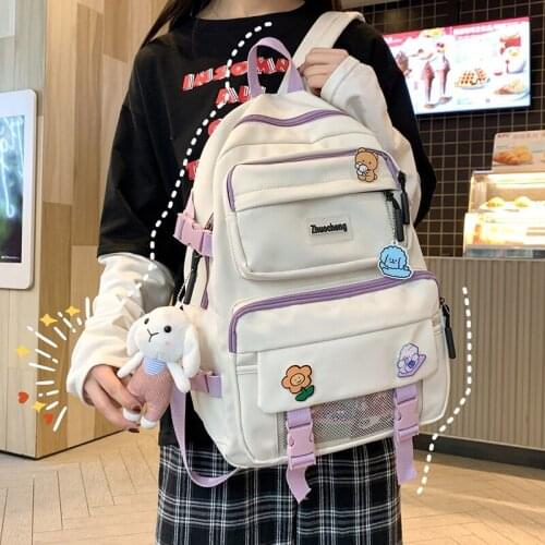 Kawaii Nylon Women Backpack Fashion Waterproof Rucksack for Teen Girls Fancy High School Bags for Teenage Girl Cute