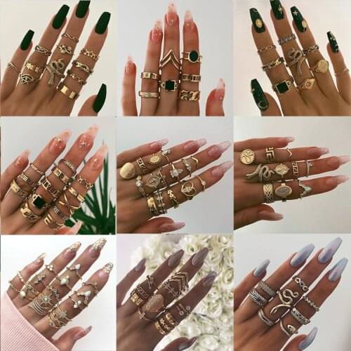 Boho Gold Color Snake Rings for Women Anillos Butterfly Wedding Rings Bague Anillo Fashion Jewelry Stone Ring Sets Women Girl