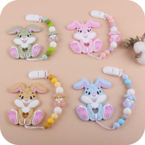 Cartoon MashiMaro Silicone Bunny Rabbit Chewable Baby Dummy Pacifier Clip Chain Set