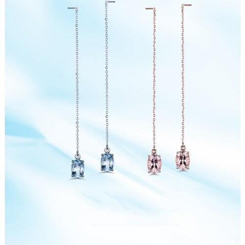 Natural Aquamarine Morgan ear nail ear line 14K Gold Earrings gem inlay processing fashion jewelry gift