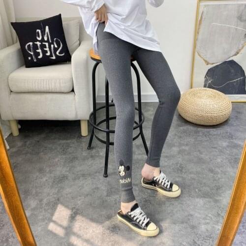 New Mickey womens Autumn Winter Wear Nine-Point Leggings Plus Velvet Thickened Thread Cotton Embroidery Cartoon Stretch Pants