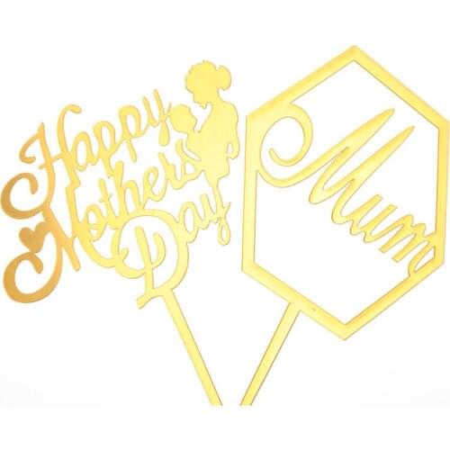 New MOM Acrylic Birthday Cake Topper Golden Happy Mothers day Party Cake toppers Cake Dessert Decoration Mothers holiday gift