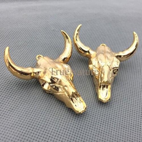 New Buffalo Resin Cattle Skull Pendants Full Silver Or Gold Electroplated Longhorn Pendant Charm In 45*23 mm PM4269
