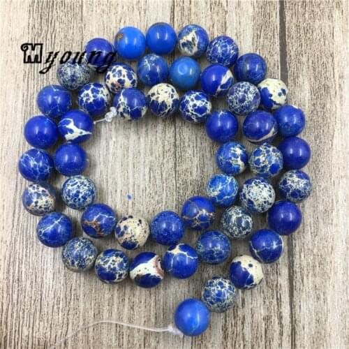 Natural Stone Blue Sea Sediment Imperial Jaspers Beads,Emperor Stone Loose Round Beads For DIY Jewelry 5 Strands/lot MY0077