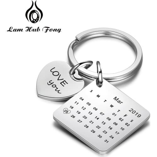 Personalized Calendar Keychain Hand Engraved Calendar Highlighted with Heart Date Stainless Steel Custom Gift (Lam Hub Fong)