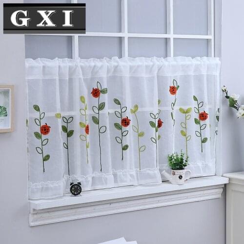 Bay Window Kids Study Flax Half Curtain Fabrics Embroidered Red Ladybug Curtains For Door Window Partition Kitchen Drape WP121-3