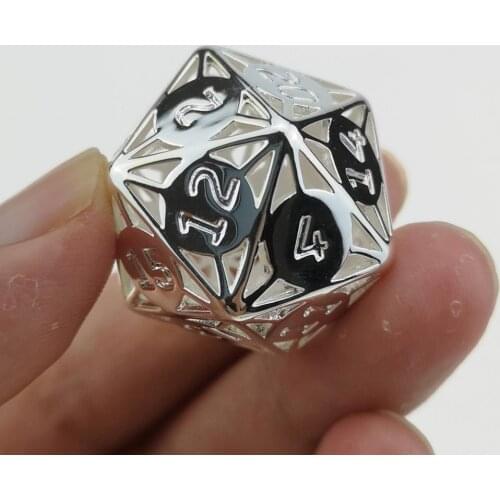 Rollooo Hollow Metal Dice D20 Silver Finishing for Roleplaying Games Collection or Gift