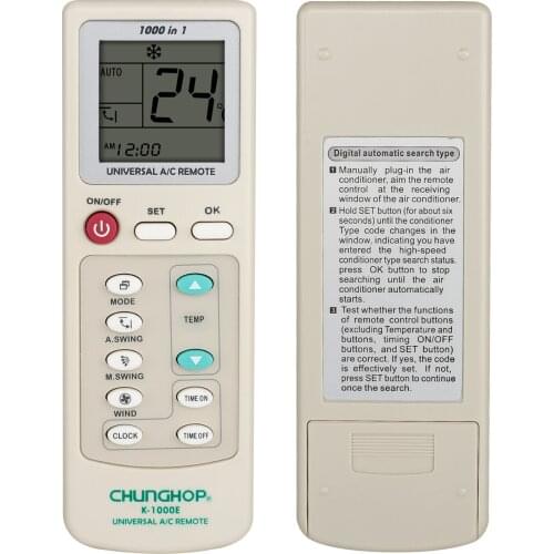 K-1000E Air Conditioner Remote Control For Geer Hitachi Yutu Toshiba ADC Konka Samsung Gree Haier AUX SANYO Panasonic Chunghop