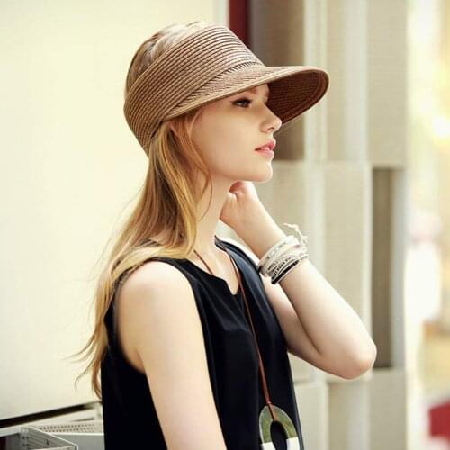 Magic Tape Panama Women Straw Hat Empty Top 2021 Womens Summer Hat Sun Protection Outdoor Sports Fishing Beach Chapeau