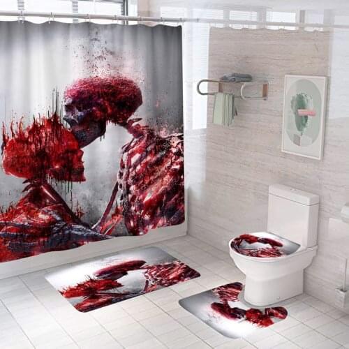 3D digital printing Halloween skull polyester shower curtain floor mat toilet seat cover four-pieces custom products