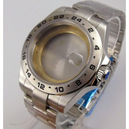 Mental 43mm Watch Case Brushed Oyster Strap Sapphire Crystal Glide Lock for MINGZHU 3804 GMT MIYOTA 8215 MINGZHU 2813