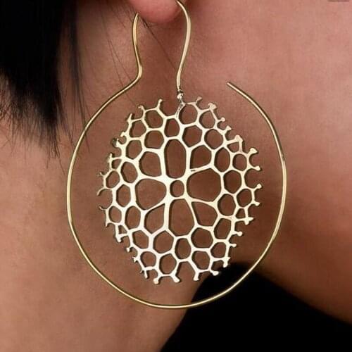 Vintage Punk Ethnic Cutout Round Spiral Earrings for Women Circle Alloy Honeycomb Whirlpool Gear Earrings for Women Jewelry