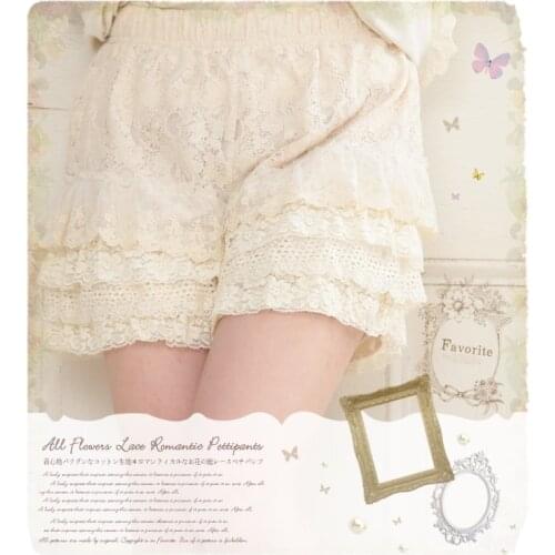 Japanese Mori Girl Lolita Bohemian Boho Sweet Loose Cotton Elastic Waist Lace RuffleLayer Embroidery Women Summer Shorts Skirt