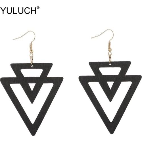 YULUCH 2019 Fashion Wooden Hollow Triangle Long Drop Earrings Ethnic African Statement Earrings Jewelry Accessories Dropshiping