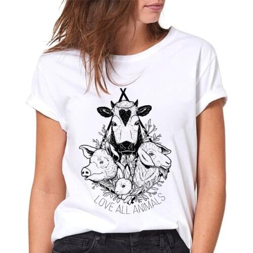 2021 Summer T-shirt Harajuku Cow graphic tshirt women O-neck Short Sleeve Femme Summer Female T-shirt White Casual Tops