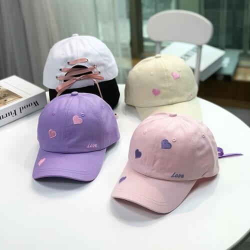 Girl Hat Love Printing Adjustable Coloured Ribbon Spring Summer Girl Baseball Cap Student Caps Cute Wweetheart Style Sun Hat